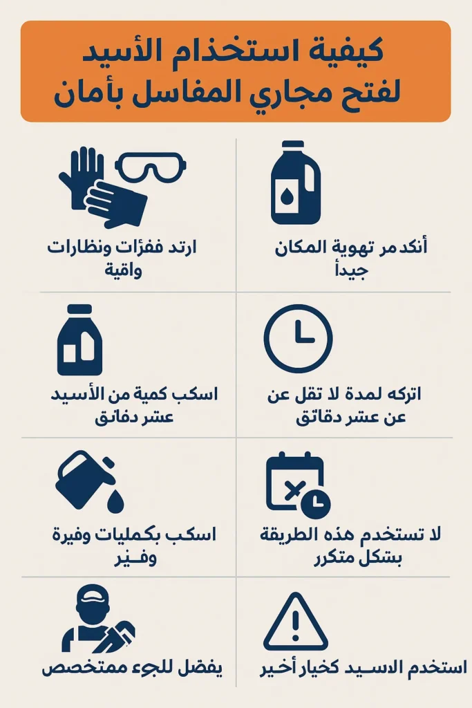 كيفية استخدام الأسيد لفتح مجاري المغاسل بأمان